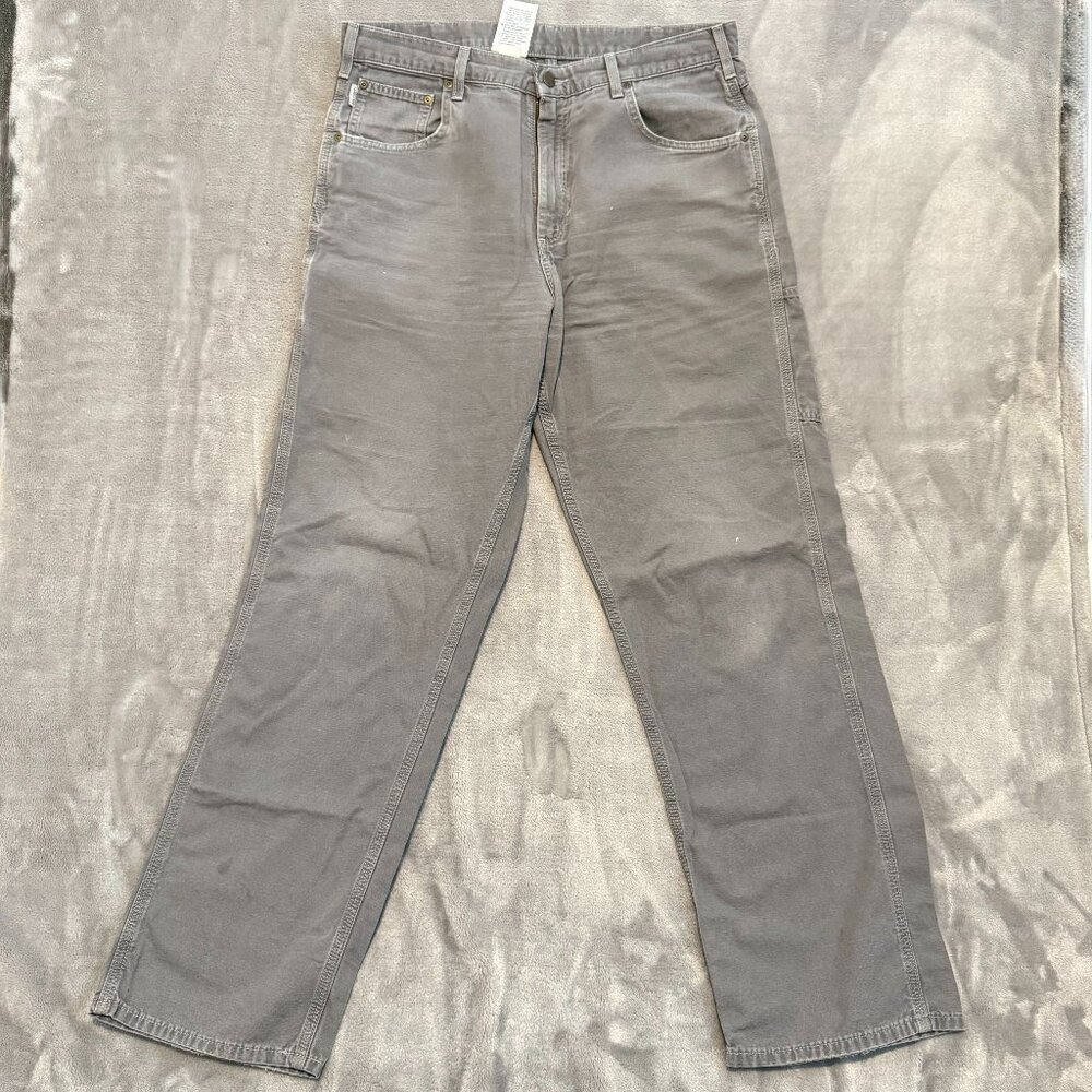 Vintage Carhartt B159 Charcoal Duck Canvas Pants Loose Fit 36x34 Distressed
